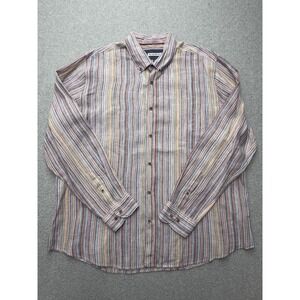 32 Bar‎ Blues Shirt Mens XL Multicolor Stripe 100% Linen Button Down Casual